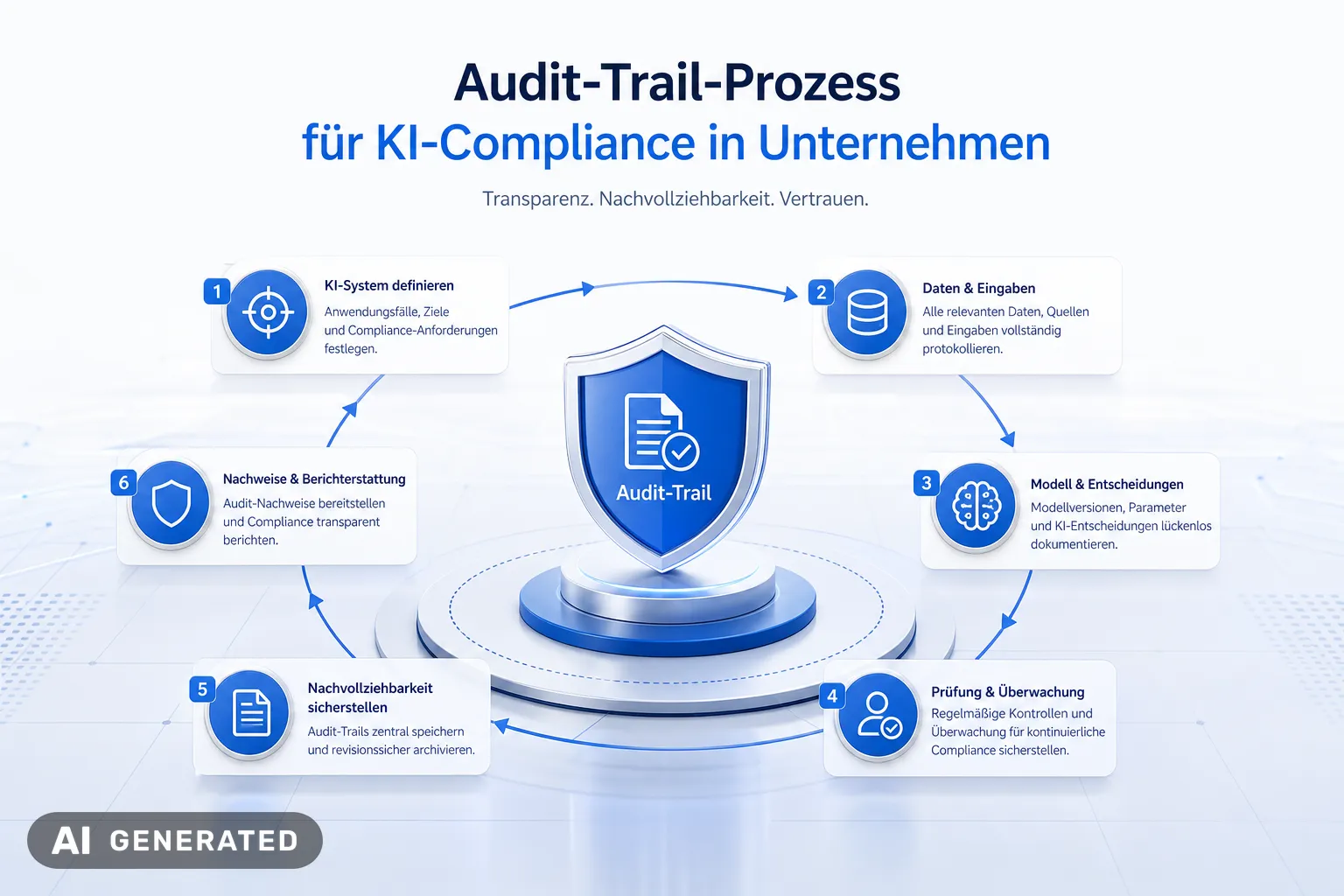 Schritte zur KI-Compliance Infografik zu KI-Compliance-Schritten