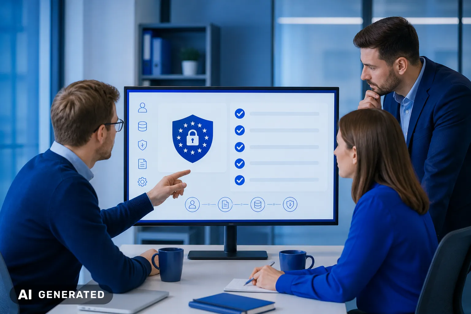 DSGVO-Checkliste für Unternehmen Team prüft DSGVO-Checkliste gegen Datenschutzbußgelder