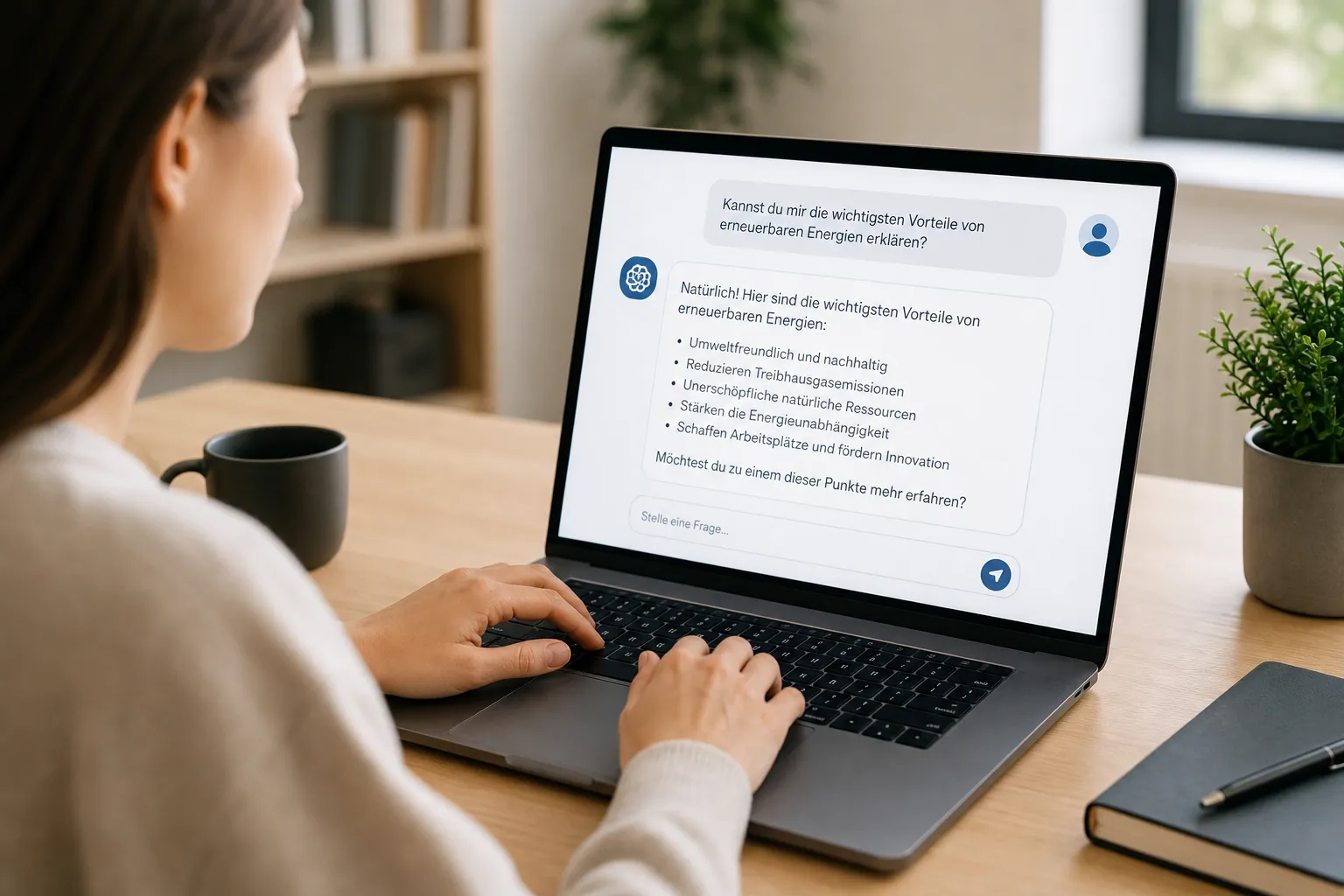 Ein professionelles, hochwertiges Bild passend zum Abschnitt "1. Interaktion mit einem KI-System" wenn nutzer mit einer